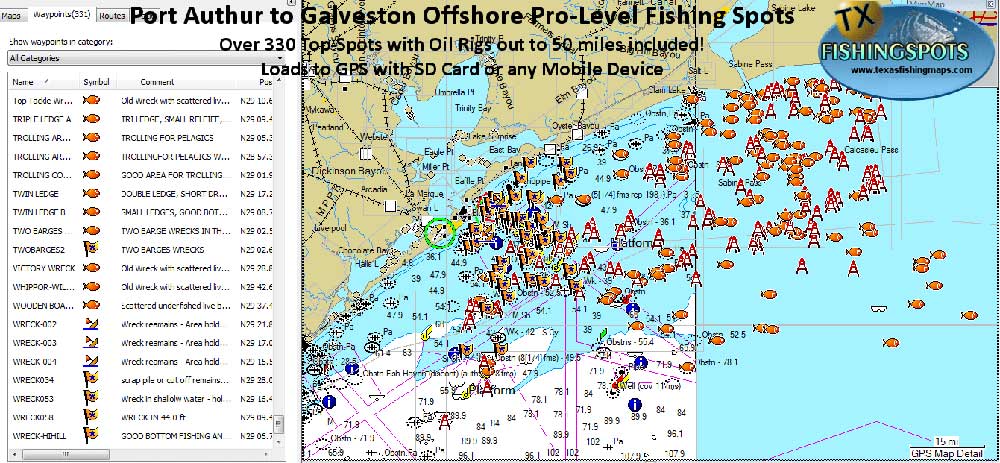 Port Arthur to Galveston Offshore Fishing Spots - Texas Fishing Spots Maps  for GPS