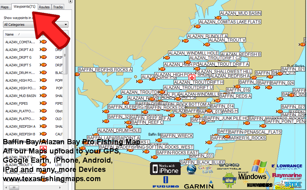 Baffin Bay Fishing Map Spots Texas Maps Google Earth Location Alazan Locati...