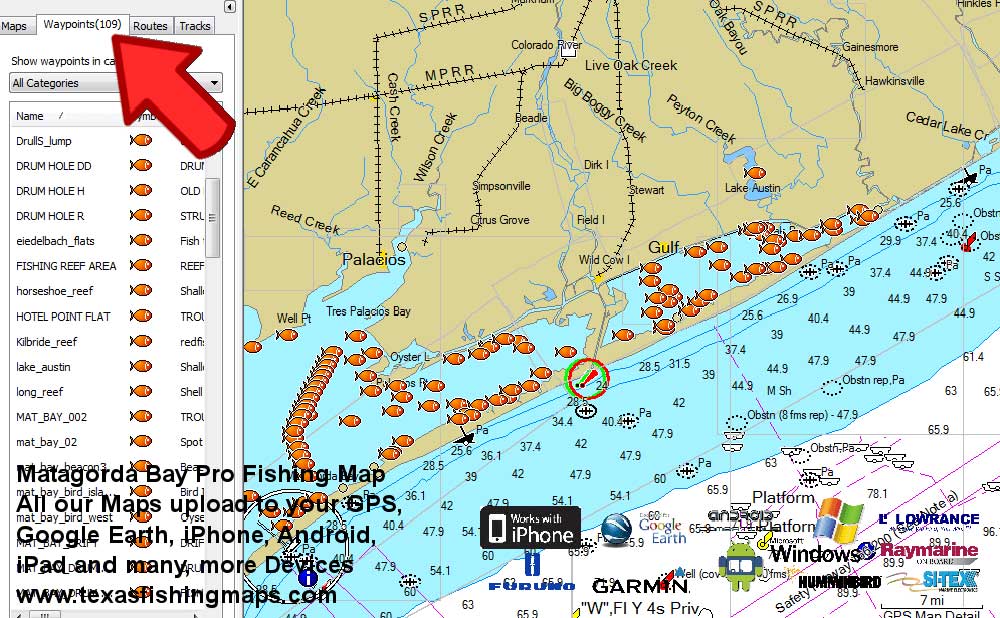 Matagorda Bay Fishing Map - Texas Fishing Spots Maps for GPS