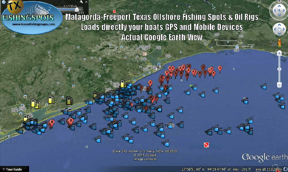 Freeport To Matagorda Texas Fishing Map for GPS