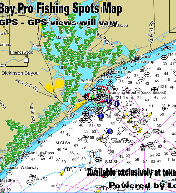 Galveston Bay Pro-Fishing Spots  Includes Trinity Bay, West Bay, East Bay,  Christmas Bay - Texas Fishing Spots Maps for GPS