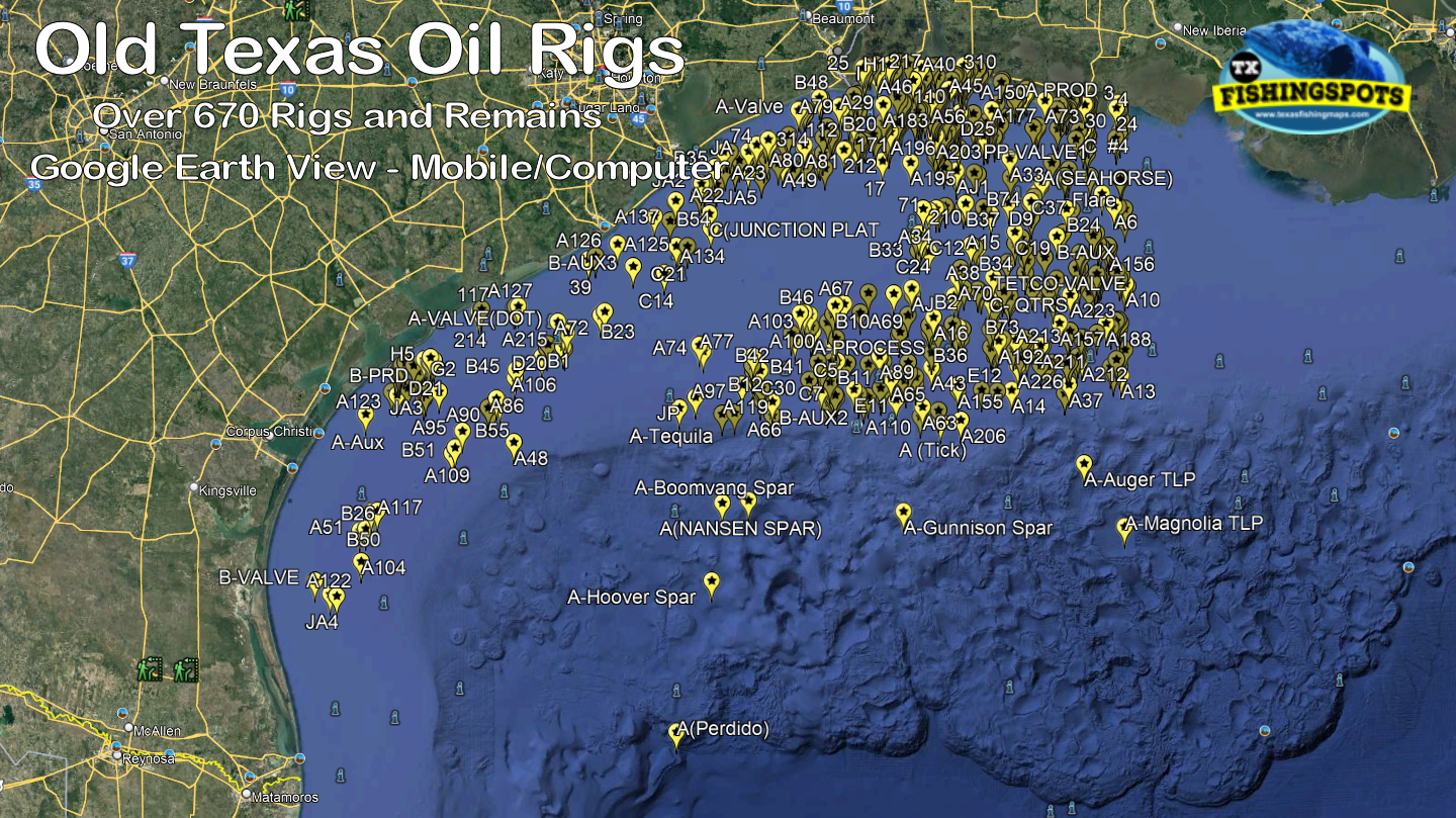 Old Texas Oil Rigs Fishing Spots Map